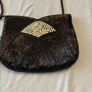 La Regale Black and silver  Beaded Clutch